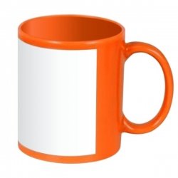 Кружка керамическая оранжевая, с белым окошком для сублимации стандарт 420мл