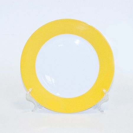 Тарелка керамическая белая с орнаментом жёлтый край 200мм